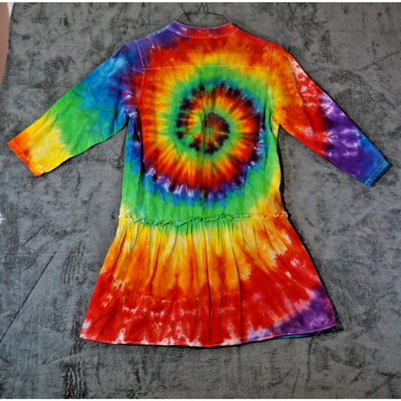 Speed Control New York Artisan Hand Dyed Rainbow Tie‑Dye Shirt Dress Size L - Picture 2 of 10